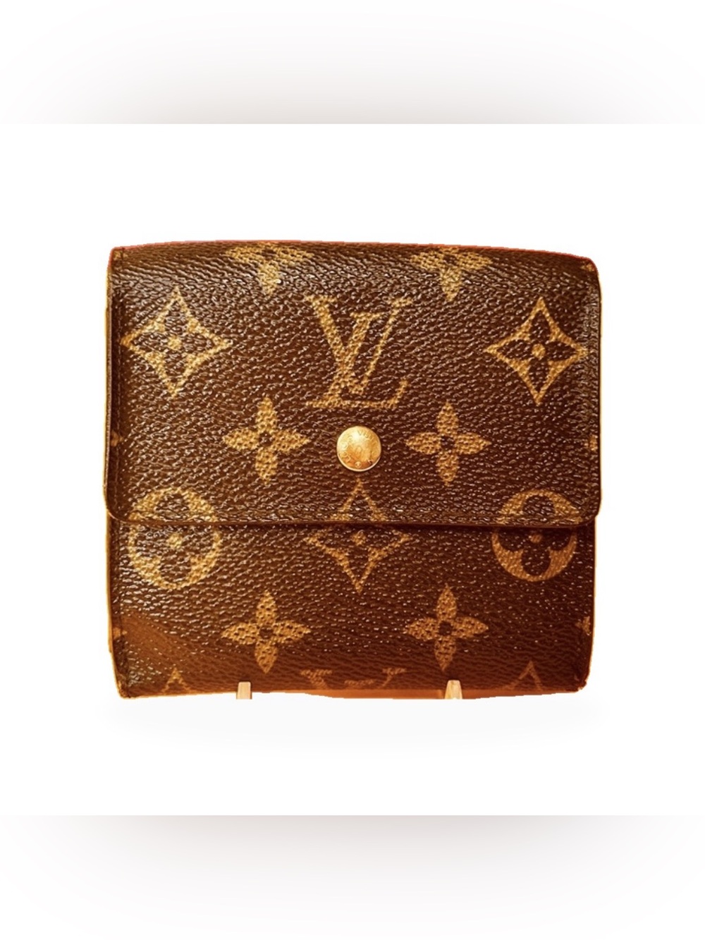 Vintage Louis Vuitton Monogram Compact Snap Bifold Wallet Brown Gold